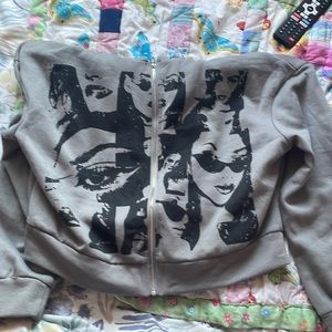 Cute stylish graphic drop shoulder zip up hoodie